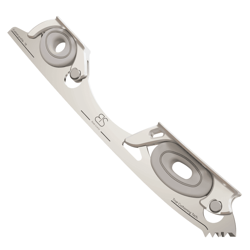 Figure Skating Shock-Absorbing Blade Set (Dual Cushioning) with Grey Shock Absorbers and Light Grey Frames.